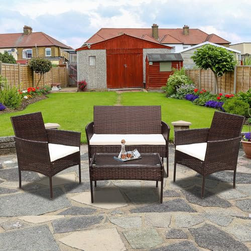Jopassy Balkonmöbel-Set Gartenmöbel-Set,7 teilige -Balkonmöbel inkl. Sitzpolster und Tisch,Polyrattan Sitzgruppe Balkon mobel,Terrassenmöbel Outdoor,für Balkon -Braun
