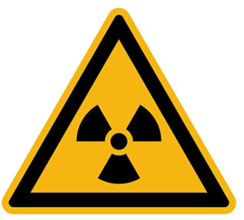 Aufkleber Gefahr Warnung NF ISO 7010 - Selbstklebende Plastifizierte Dreiecksplatte Wasser- und UV-beständig - Radioaktive Materialien - 35x35 cm