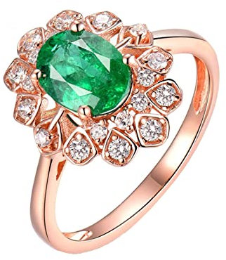 Anillos de Mujer con Esmeralda, Anillos Boda Mujer Oro Rosa de 18K 1Ct Verde Forma Oval 0.29Ct Moissanita Blanco Talla 25 Por Promesa