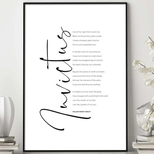 Invictus Gedicht-Poster, inspirierende Gedichte, Wandkunst, Invictus William Ernest Henley, Leinwand, schwarz-weißes Zitat, Poster, motivierende Zitate, Bilder, schwarz-weiß, 40.6x61 cm, rahmenlos
