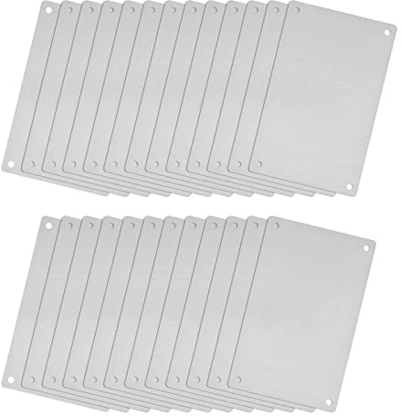 QUARKZMAN 25 Stück Leere Metall Karten 66x45x0.4mm, Silber Metallkarte Edelstahl Platte mit 4 Loch 3mm Durchmesser für Klingelschild Visitenkarten Namensschilder Briefkasten Türschilder