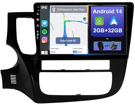 YUNTX Android 14 2 Din Radio Con navigazione per Mitsubishi Outlander (2012-2018): [Integrato CarPlay/Android Auto/DSP/GPS]-IPS 2.5D 10.1 pollice Touch Screen-DAB/Bluetooth 5.0/Controllo del Volante