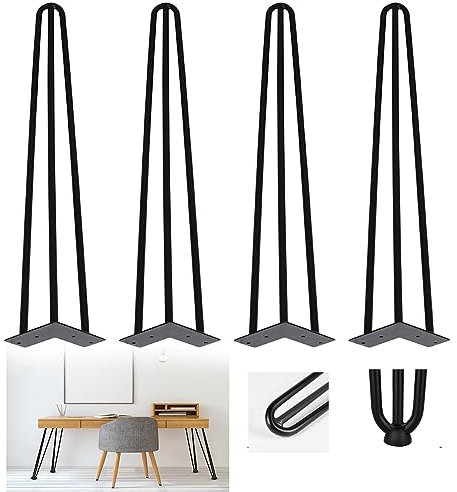 Jopassy 4er Set Haarnadel Tischbein Hairpin Legs, DIY Tischbeine mit Bodenschoner und Schrauben, Schwarz Tischgestell aus Stahl 30cm 3-Stange Möbelfüße für Stühle, Schrank und Sofa
