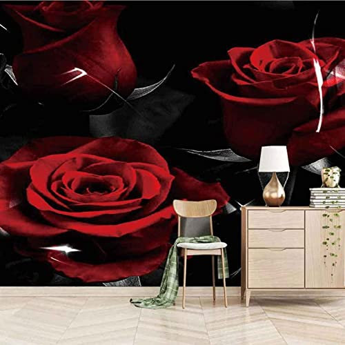 Tapete 3D Wandbild Rosen Rote Rosen Schwarz Rot Fototapete 3D Effekt Vliestapete Wohnzimmer Schlafzimmer Wanddeko