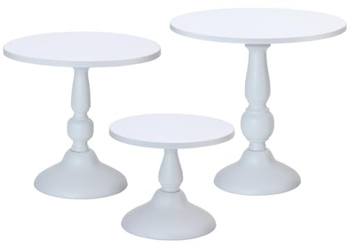 QENUIITEA Lot de 3 présentoirs à gâteaux ronds en métal Blanc 20,3 cm 25,4 cm 30,5 cm Plateau de service Décoration pour mariage, fête, anniversaire, fête prénatale