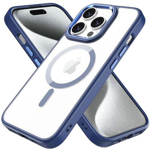 TECHGEAR iPhone 15 Pro Tough Case [Magnetic Fusion] Premium Tough Rugged Protective Case Slim Heavy Duty Protection with Clear Back Compatible with MagSafe For iPhone 15 Pro 6.1 - Blue