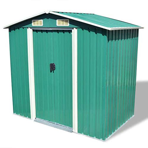 ZEYUAN Green Galvanised Steel Tool Shed, Outdoor Garden Tool Shed, 204 x 132 x 186 cm