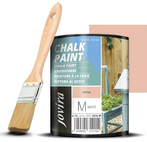 JOVIRA PINTURAS Pintura Tiza - Chalk Paint al Agua Mate + Pincel especial para madera. Renueva tus muebles con creatividad. (750 Mililitros, Arena + Pincel)