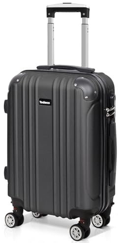 Todeco Valise Cabine 55cm, Valise à Main légère avec Coque Rigide, Valise de Voyage, Rigide e Légère ABS, avec 4 Doubles Roues, 55x35x22cm, Gris Anthracite