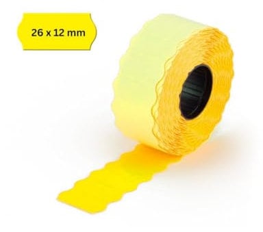 POKORNYS – 54.000 selbstklebende Etiketten für Preisauszeichner (gelb / 26x12mm) I permanent haftend I Kennzeichnung mit Preis, Datum ... I Preisetiketten für Handauszeichner mit Wellenrand ​