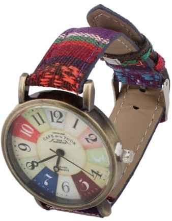 Prevessel Hippie-Uhr, Mehrfarbig, Bohemian-Stil, Messing, PU-Leder, Knopfbatterie, Damenuhr Geburtstagsparty, blau