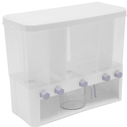 LOIRIIC Dispensador de alimentos secos con 5 compartimentos, dispensador de alimentos visual, cubo de cereales, cubo de arroz, almacenamiento de gran capacidad, dispensador de cereales, contenedor de