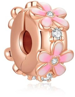 Alstiva Rosafarbenes Gänseblümchen Zwischenelement Charm 925 Sterling Silber 5A Zirkonia Charm Anhänger für Armband Charm Bead Pendant für Europäische Armbänder Halsketten Schmuck Geschenk für Damen