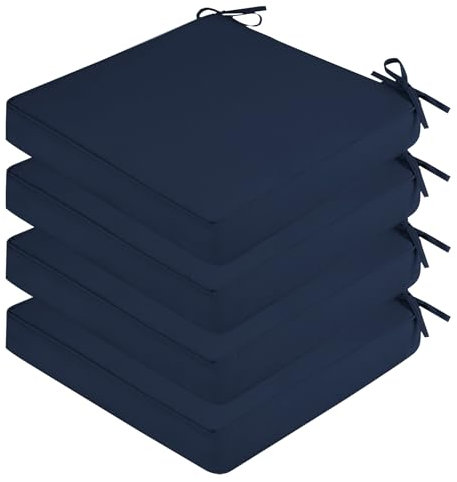 SK Studio 4er Set Stuhlkissen Outdoor wasserdicht Polsterauflage Stuhlauflage Kissen Sitzkissen Bezug abnehmbar mit Eckbändern Navy blau40x40x5cm