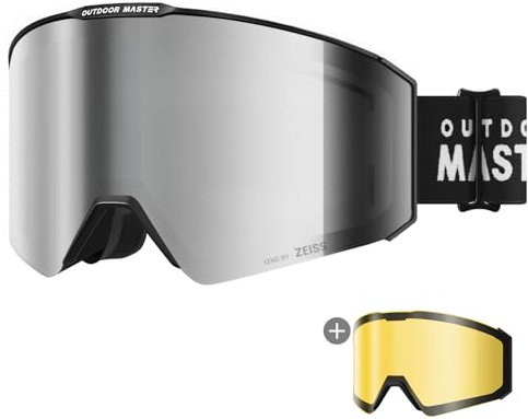 OutdoorMaster Falcon Ski Goggles Lens by ZEISS, OTG Snowboard Goggles Anti-Fog, Magnetic Interchangeable Lens, Schneebrille für Männer & Frauen, Grau Vlt 13%