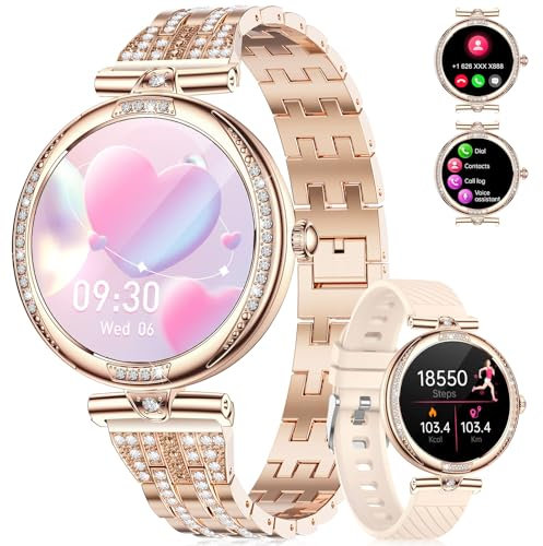Smart Watches for Women, 1.19 AMOLED Always-on Display Diamond Smart Watch with Bluetooth Call, Blood Pressure/SpO2/Heart Rate Monitor, 121 Sports Modes, IP68 Waterproof Smartwatch for Android iOS