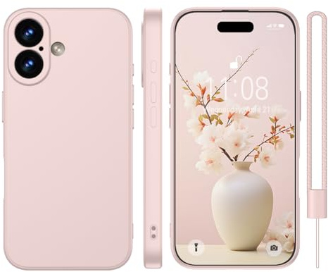 KPPIT for iPhone 16 case silicone,Pink | With phone lanyard,Microfiber Lining,ltra Slim Soft Gel Anti-Scratch