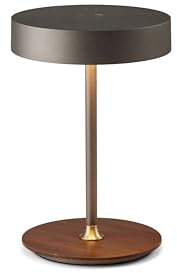 Halo Design, On The Move, Gun Black - Dänisches Design LED Tischleuchte Kabellos Grau & Holz - 19 cm hoch Dimmbar Tischlampe Akku USB-C Aufladbar