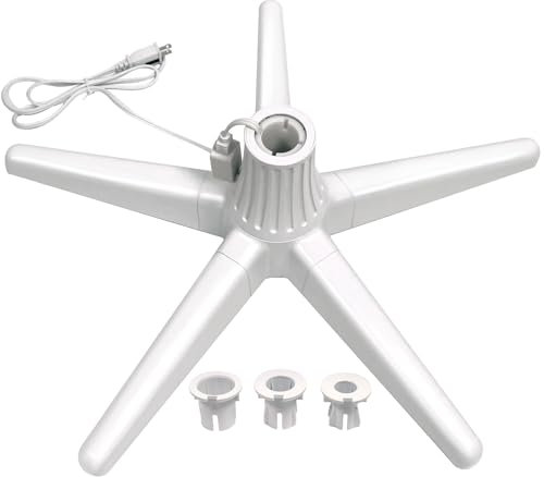 Stephan Roberts Drehbarer Weihnachtsbaumständer mit 360° Drehung, 5 Beine, 3 Steckdosen, 3 verstellbare Größenaufsätze, 3 Einstellungsschalter, stabile & langlebige Weihnachtsbaumbasis (Weiß)