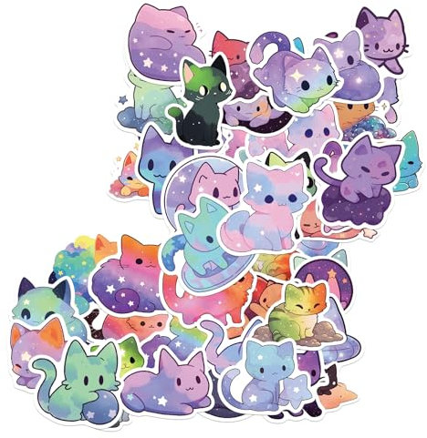 Amaxiu 50 Stück Kawaii Sternenhimmel Katzenaufkleber, Süße Tierkatzenaufkleber, ästhetische Abziehbilder, wasserfeste Vinyl-Aufkleber für Computer, Laptop, Scrapbooking, Planer, Tagebücher