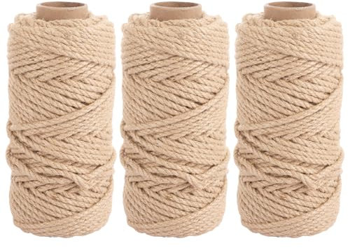 YAYODS 3 Rollen natürliches Juteseil, 5 mm x 50 m, dickes Hanfseil zum Verpacken, Kratzen, Basteln, Basteln