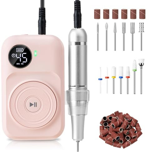 Nagelfräser für Gelnägel Professionell 45000 U/min: Madenia Fräser Nägel Kabellose mit 6 Metall & 7 Keramik Bits, Tragbare Elektrische Nagelfeile für Acrylnägel Maniküre Salon & Zuhause, Rose