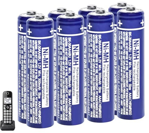 BK-30AAABU Ni-MH Piles Rechargeables AAA 300mah 1,2v pour téléphone sans Fil Gigaset, Pile AAA 300mah Batterie téléphone pour Panasonic, Lot de 8
