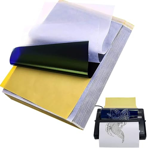 TONBAO 100 Blatt Tattoo Transferpapier A4 4 Lagen Tattoo Stencil Papier | Matrizenpapier für Thermokopierer und Handzeichnung, Tattoo Schablonenpapier für Profis und Anfänger