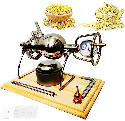CHENLIU Máquina de Palomitas Vintage, Mini máquina de Palomitas Manual, Calentamiento Lento con manivela y manómetro (Grande, 260 ml)