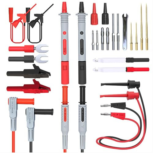 Kit de Câbles de Test pour Multimètre Professionnel - Ensemble Complet avec Pinces Crocodiles Robustes, Sondes de Précision, Connecteurs Universels (U-Shape), Broches de Test Dorées et Extensions.
