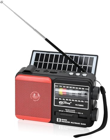 Portable FM AM SW Radio,Battery Operated Radio for Home or Outdoors | Bluetooth Connection,Solar Panel,LED light,USB TF MP3 Player,Strong Reception,Good Sound Quality,Easy to Carry