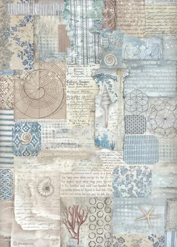Stamperia Motiv-Strohseide Silent Sea Texture A4 Papier DIY Bastelarbeiten, Reispapier, Decoupage-Papier maritim