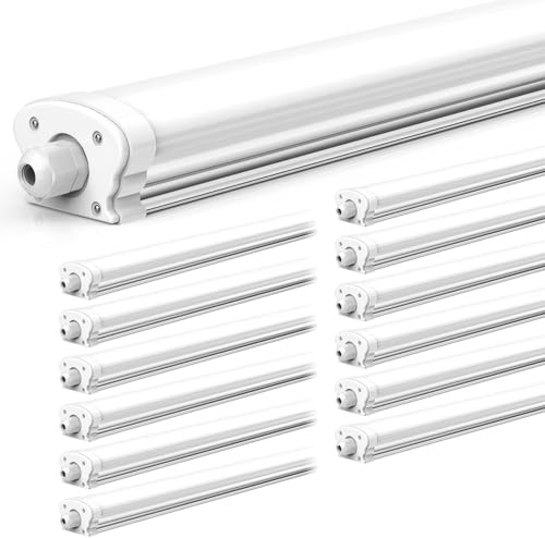 JESLED LED Feuchtraumleuchte 150CM, 6500K, 38W 6500LM(165LM/W)-12er Set | Einfache Montage Verknüpfbar Nassraumleuchte, IP65 Wasserfest Lichtleiste für Büro Keller Garage [Energieklasse C]