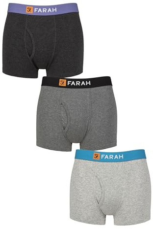 Farah Men’s Cotton Keyhole Trunks – 3 Pack Soft Stretch Fit Underwear, Classic Design with Breathable Comfort for Everyday Wear, Sizes S–XXL