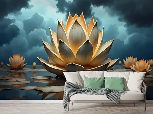 Boceoey Papier Peint Panoramique Lotus Style Zen 3D - Motif Paysage Floral - Décoration Murale pour Salon & Chambre, Intissé Autocollant Papier Mural, 200x140 cm M-812
