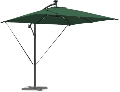 vidaXL Umbrella Green 249 x 249 x 250 cm Polyester and Aluminium, Adjustable, Modern Cantilever Parasol, Rotatable Sunshade, Durable Outdoor Umbrella, Flexible Garden Shade, UV Resistant