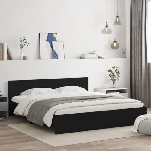 Emmtore Bettgestell mit Kopfteil Bett Gästebett mit Kopfteil, Schlafzimmerbett Schlafzimmermöbel Schwarz 200x200 cm