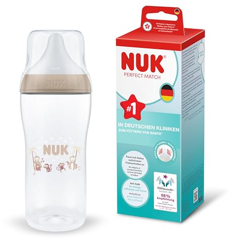 NUK Perfect Match Biberón | 6+ meses | 360 ml | Biberón anticólicos | PP | Indicador de control de temperatura | Mono | 1 unidad