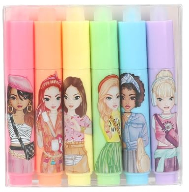 Depesche 12642 TOPModel - Radierbare Mini Highlighter, Set mit 6 Fasermalern in leuchtenden Farben, Stifte-Set mit jeweils Einer Breiten Spitze zum Markieren