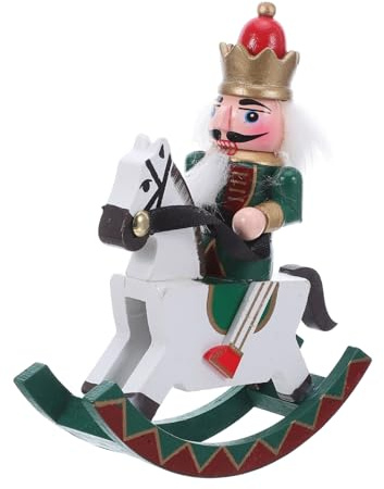 Toyvian Handcarved Wooden Nutcracker Soldier Figurine Rocking Horse Traditional Christmas Decoration for Holiday Table Centerpieces and Xmas Tree Ornaments Festive Idea