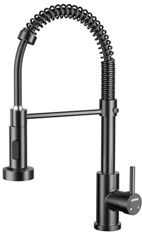 Cobbe robinet de cuisine, mitigeur de cuisine à haute pression avec douchette rétractable, 2 fonctions de pulvérisation, rotatif à 360°, mitigeur de cuisine pour évier, noir