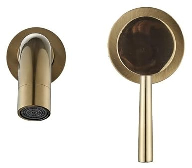 Brass Wall-Mounted Faucet Set - 2-Hole Cold Hot Water Mixer for Bathroom Sink Rotating Crane Spout Stylish Brush Gold Finish Perfect for Modern Washbasin