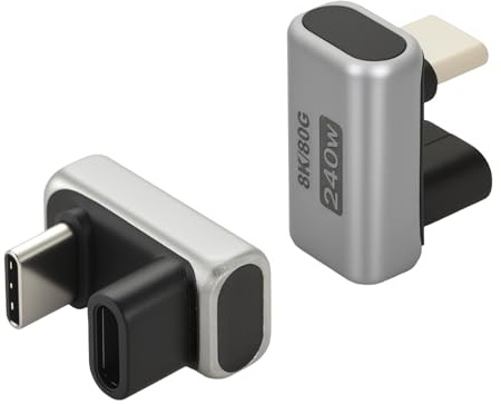aceyoon 240W USB-C Adapter 2-Pack 180° USB-C Male to USB-C Female Adapter, U-Shaped Type-C Connector with 80Gbps Data Transfer for Steam Deck, Switch, PC, Tablet and Phone