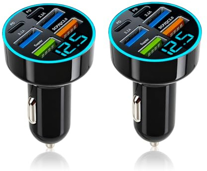 2 pcs 66w Auto Ladegerät, Zigarettenanzünder USB Mit 6 Anschlüssen, Schnelllade Adapter Z igarettenanzünder für Auto, SUV & LKW, Multiport Zigarettenanzünder USB Ladegerät