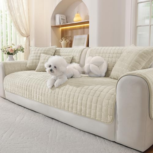 Ystyle Copridivano in Pile Morbido 1 Pezzo, 70x150 CM, Beige | Telo Copridivano Antiscivolo Lavabile, Adatto per Divani da 1/2/3/4 Posti e Divani Angolari con Sezione Chaise Longue