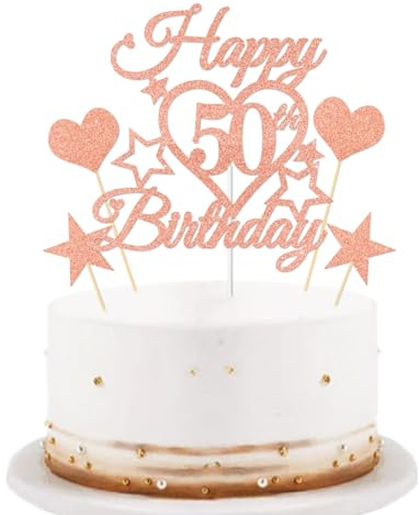 50th Birthday Cake Toppers Rose Gold Glitter Happy 50th Birthday Decorations Cheers to 50 Years Birthday Cake Topper Cake Gift for 50th Birthday Anniversary Party Supplies