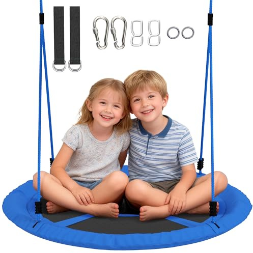AIYAPLAY Balançoire Nid d'Oiseau Cordes Réglables 2 Enfants Ø 80 cm Bleu