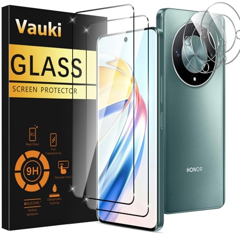 Vauki Verre Trempé pour Honor Magic 6 Lite 5G Protection D'écran Film avec Caméra Arrière Protecteur,Dureté 9H Vitre écran,Anti Rayures Sans Bulless HD Transparent Haute Sensibilité,[2+2Pièces]