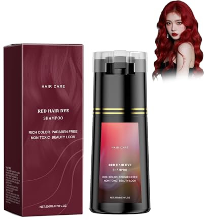 Champú Colorante 3 en 1, Tinte Capilar Instantáneo, Champú Vegetal Cabello, Cubrir Canas sin Daño, Cuidado Coloración Natural, Para hombre y mujer, Todo Tipo de Pelo (Rojo)