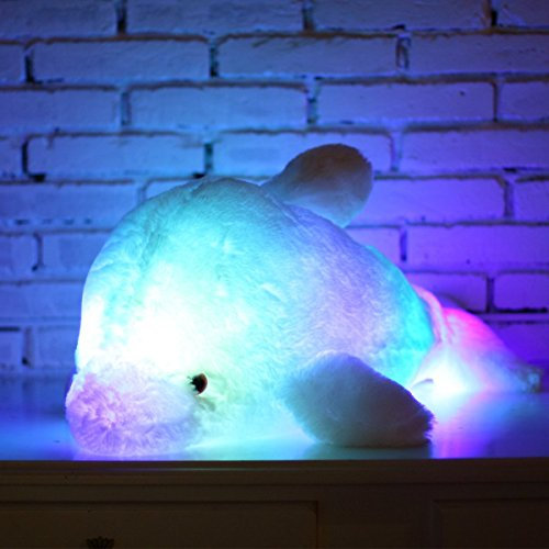Zinsale Changement de Couleur 7 LED Éclaircir Jouet de Dauphin en Peluche Oreiller en Peluche Veilleuse (Bleu, 30cm)